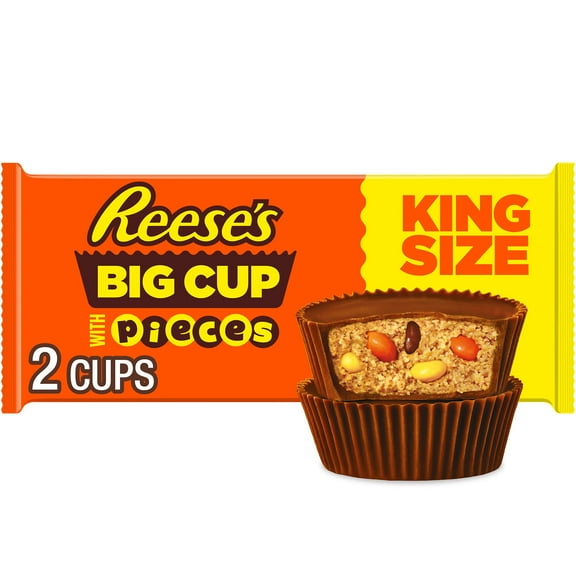 Reese's Big Cup Stuffed with REESE's PIECES King Size Peanut Butter Cups Candy, Pack 2.8 oz