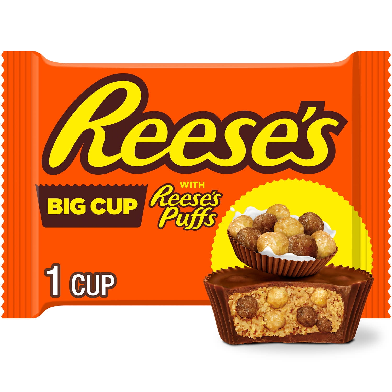 Reese's Big Cup Stuffed with REESE's Puffs Milk Chocolate Peanut Butter Cups Candy, Pack 1.2 oz