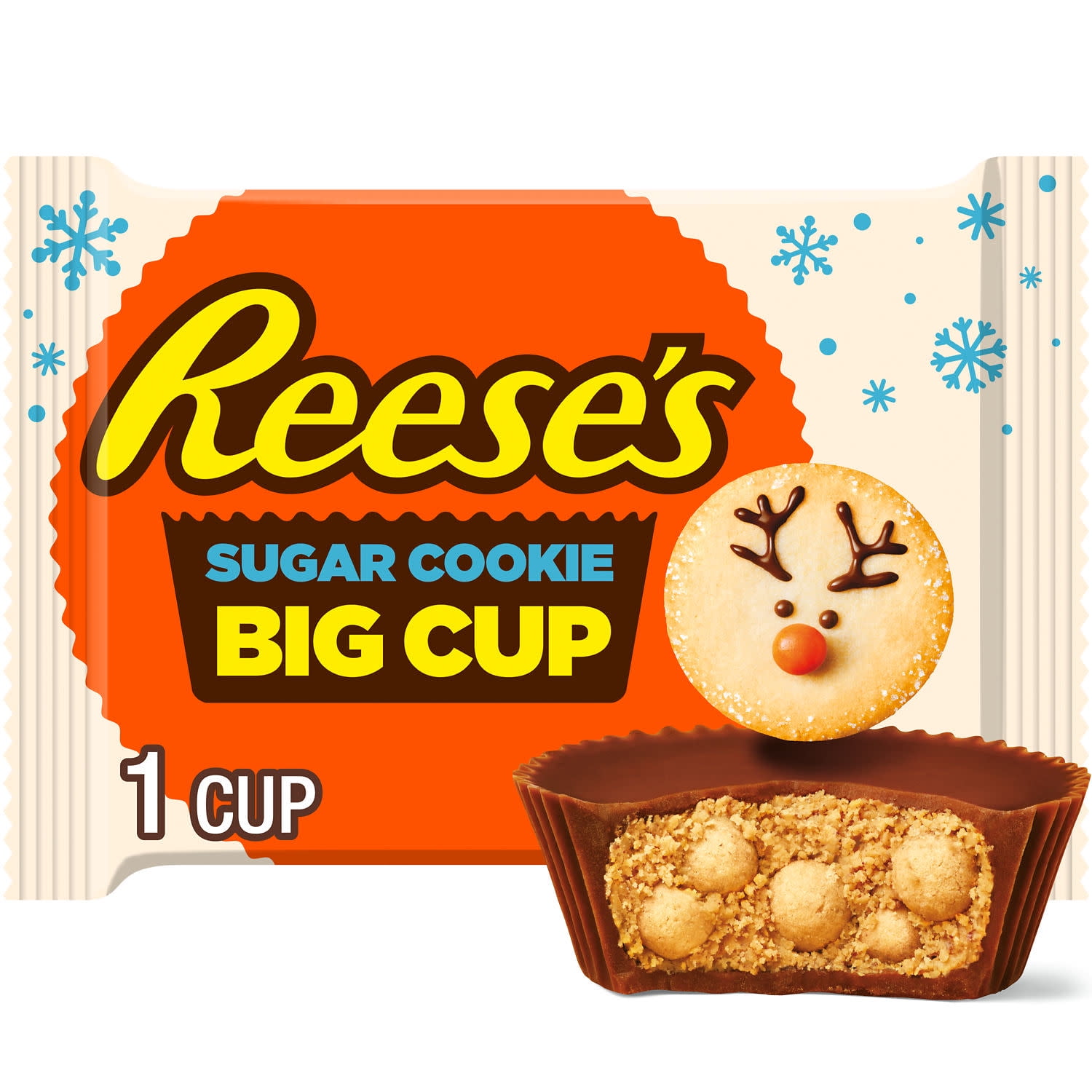 Reese's Big Cup Sugar Cookie Milk Chocolate Peanut Butter Cup Christmas Candy, Pack 1.3 oz