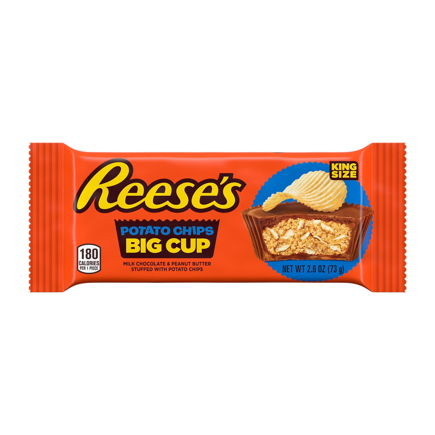 Reese's Big Cup with Potato Chips Milk Chocolate King Size Peanut Butter Cups Candy, Pack 2.6 oz