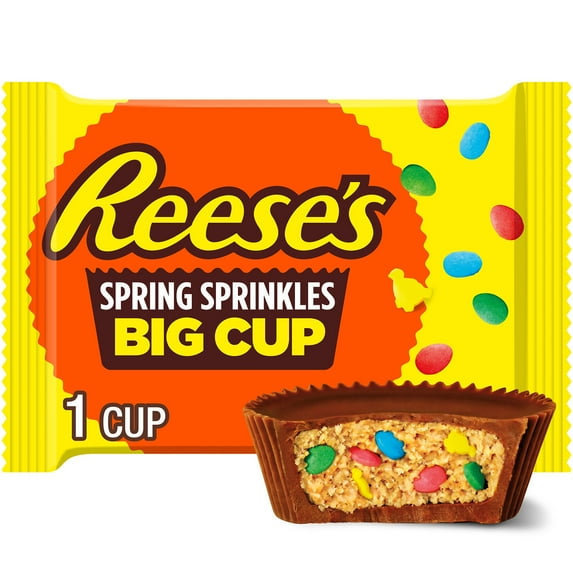 Reese's Big Cup with Sprinkles Milk Chocolate Peanut Butter Cup Easter Candy, Pack 1.3 oz