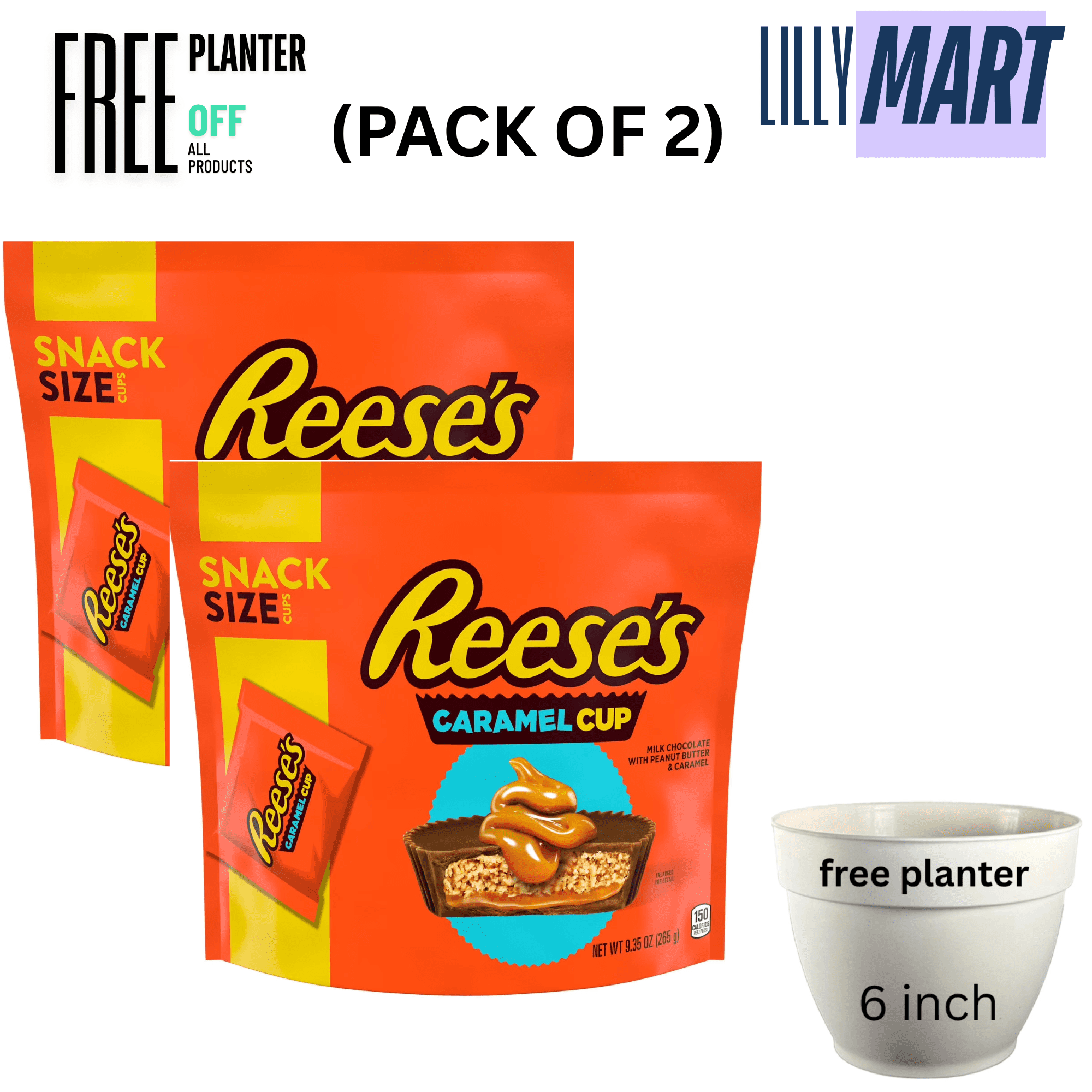 Reese's Caramel Milk Chocolate Snack Size Peanut Butter Cups Candy, Bag 9.35 oz (pack of 2)
