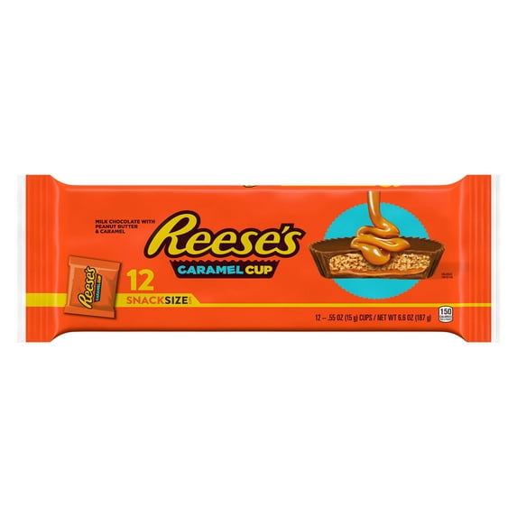 Reese's Caramel Milk Chocolate Snack Size Peanut Butter Cups Candy, Packs .55 oz, 12 Count