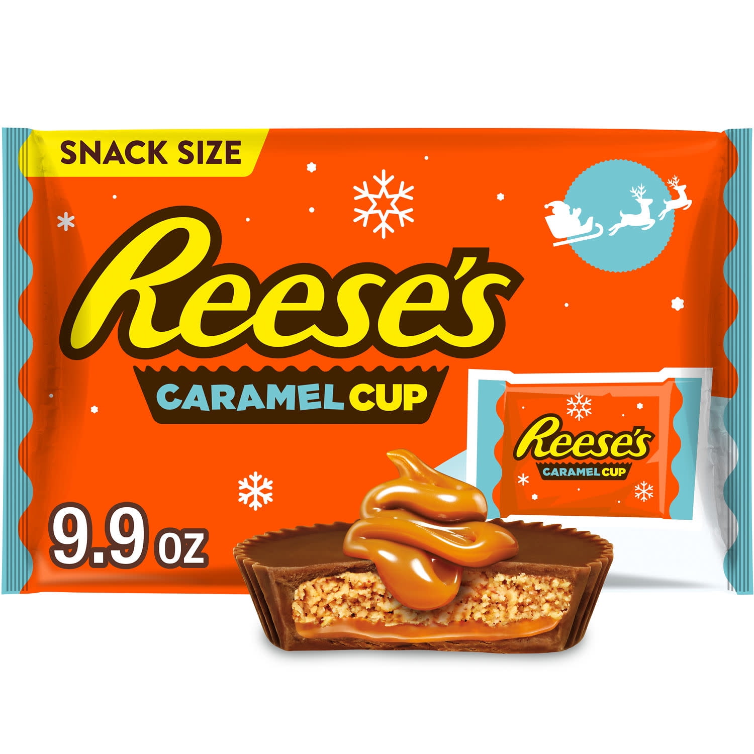Reese's Caramel Milk Chocolate Snack Size Peanut Butter Cups Christmas Candy, Bag 9.9 oz