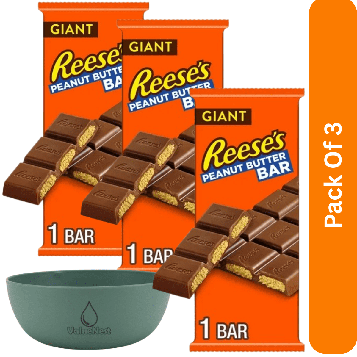 Reese's Chocolate Peanut Butter Creme Giant Bar 7.37 oz Candy, With Olive Green Bowl