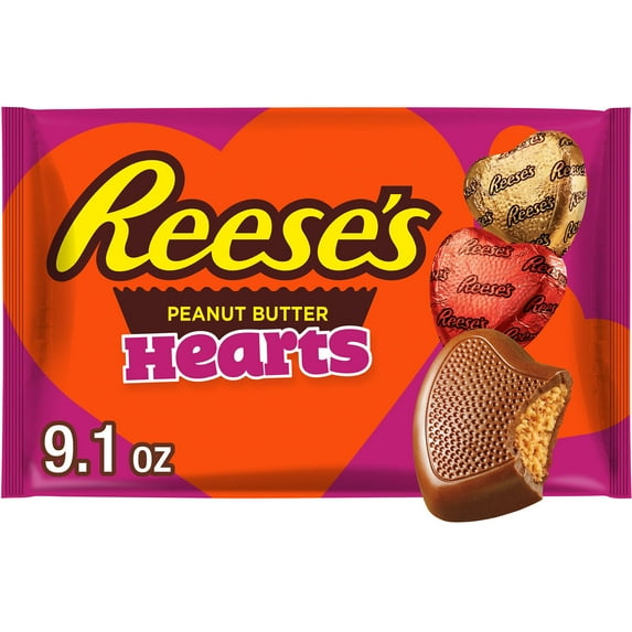REESE'S Chocolate Peanut Butter Creme Hearts, Valentine's Candy Bag, 9.1 oz