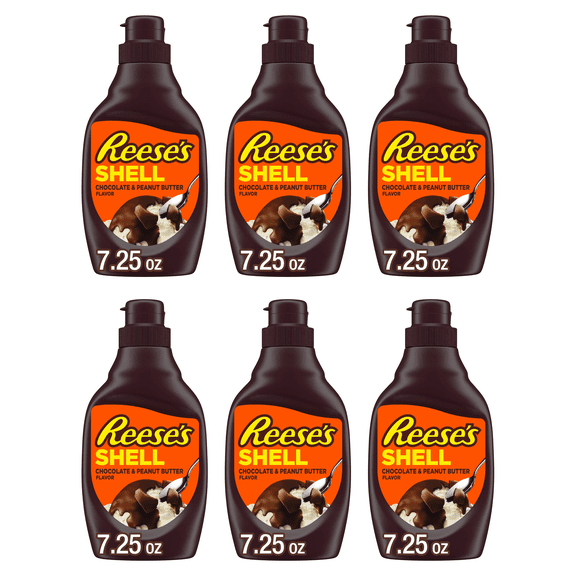 Reese's Chocolate Peanut Butter Shell Topping, Bottle 7.25 oz (Pack of 6)
