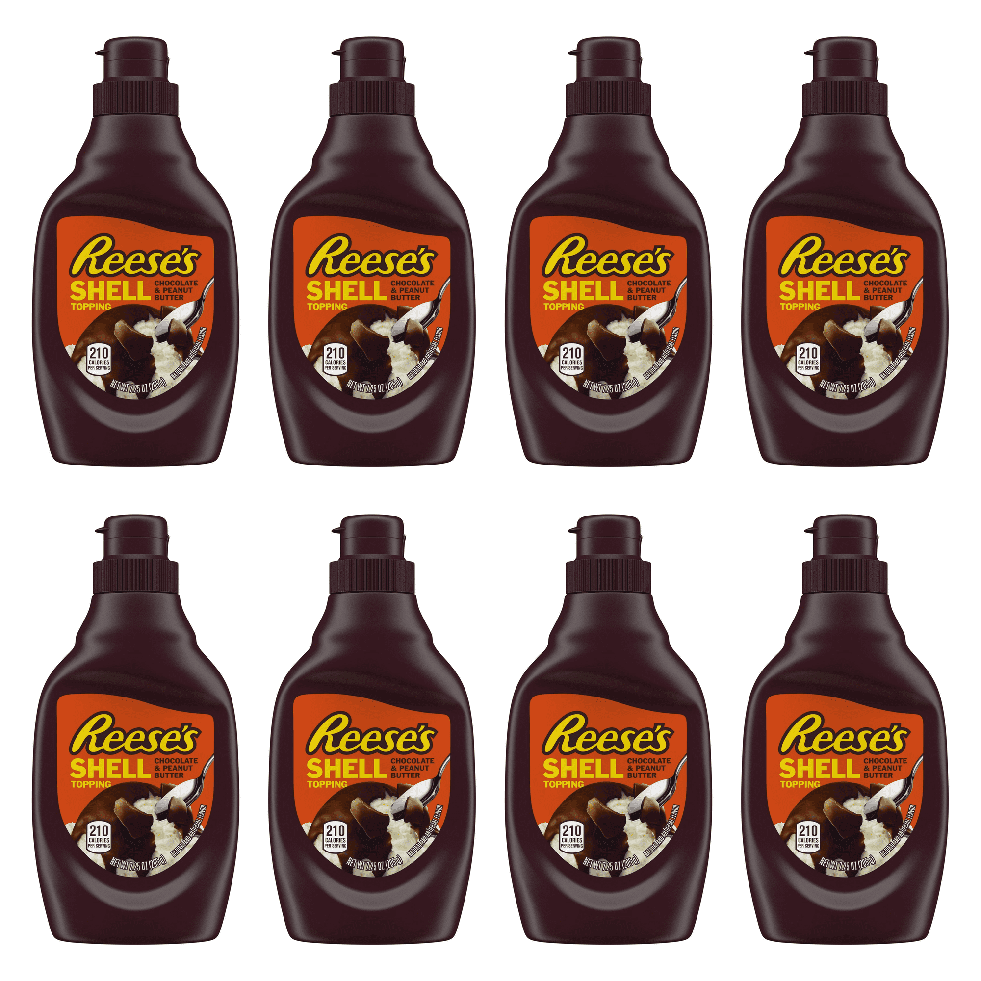 Reese's Chocolate Peanut Butter Shell Topping, Bottle 7.25 oz (Pack of 8)