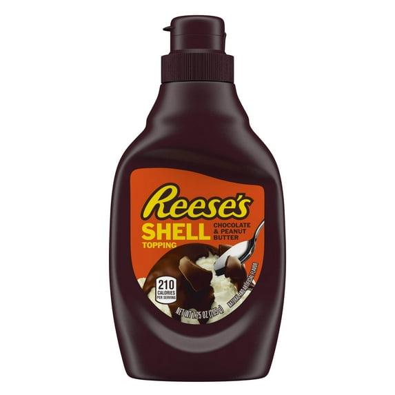 Reese's Chocolate Peanut Butter Shell Topping, Bottle 7.25 oz (Pack of 8)