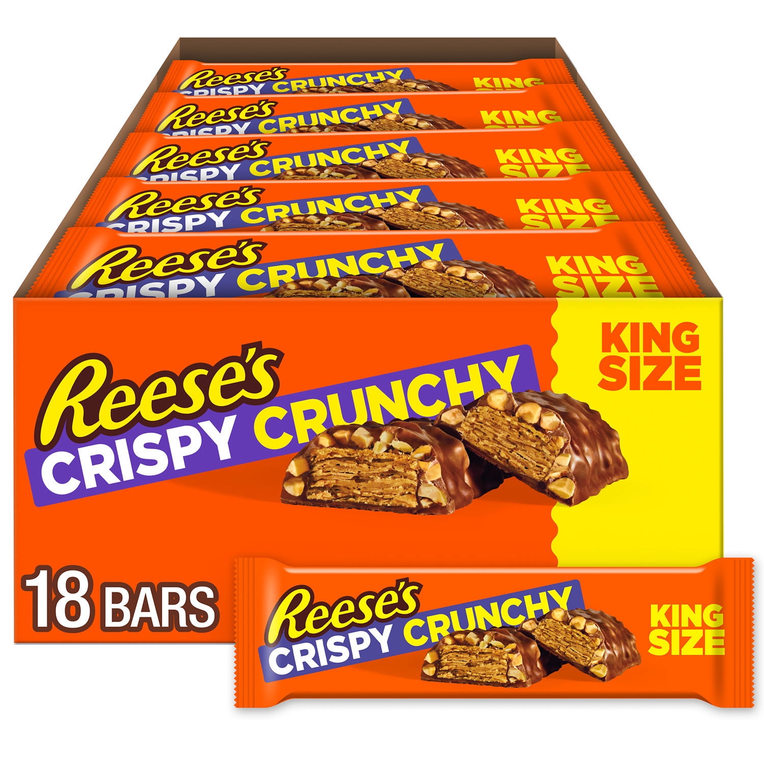Reese's Crispy Crunchy Peanut Butter and Peanuts King Size Candy, Bars 3.1 oz, 18 Count