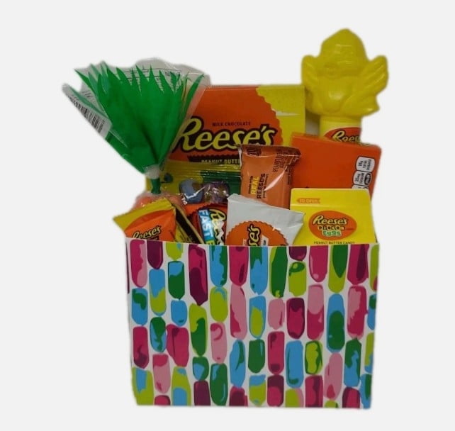 Reese's Easter Basket Includes Chocolate Bunny White and Chocolate Eggs Reese's Pieces Reese's Peanut Butter Cups