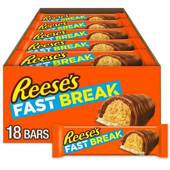 Reese's Fast Break Milk Chocolate, Peanut Butter and Nougat Candy, Bars 1.8 oz, 18 Count