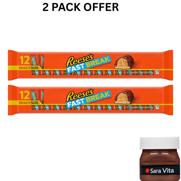 Reese's Fast Break Peanut Butter Nougat Snack Size Candy, Bars 0.67 oz, 12 Count