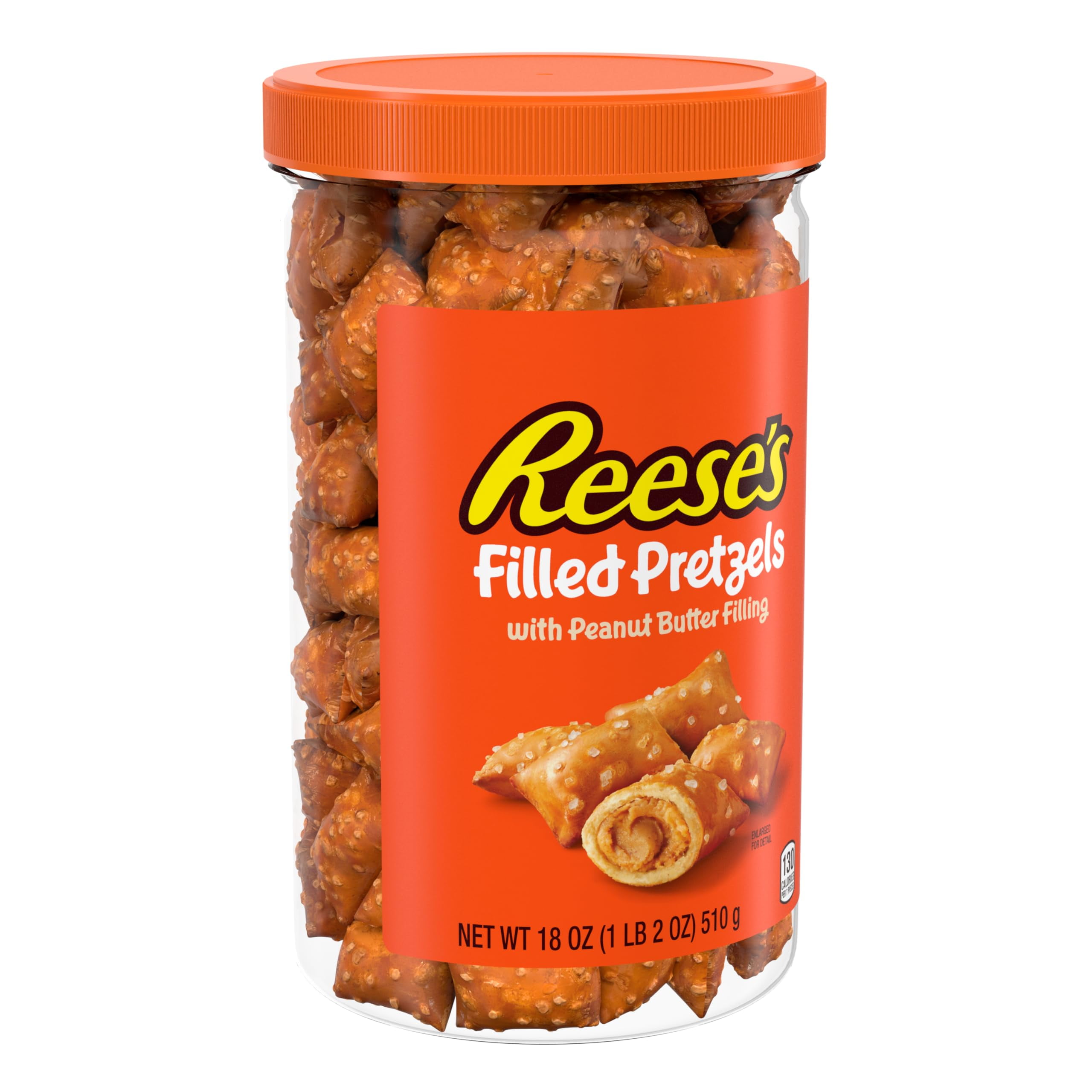 Reese's Filled Pretzels, AJH3Peanut Butter Pretzel Nuggets, Crunchy, Ready to Eat, Sweet and Salty Snack, 18oz Jar