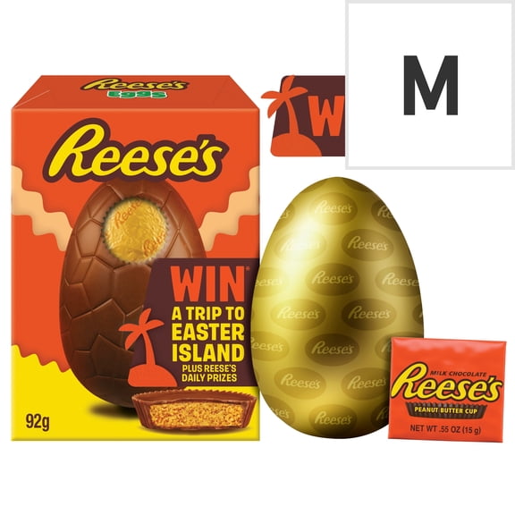 Reese's Milk Chocolate Hollow Egg Snack Size with 1 Reese's Peanut Butter Cup 92g, Imported from Britain
