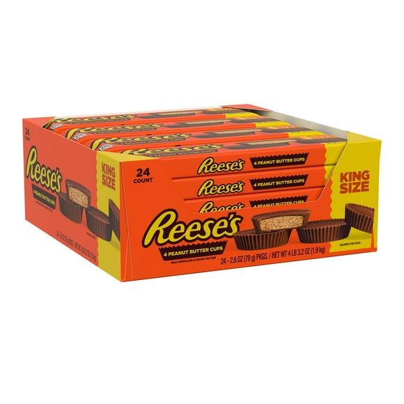 Reese's Milk Chocolate King Size Peanut Butter Cups Candy, Packs 2.8 oz, 24 Count