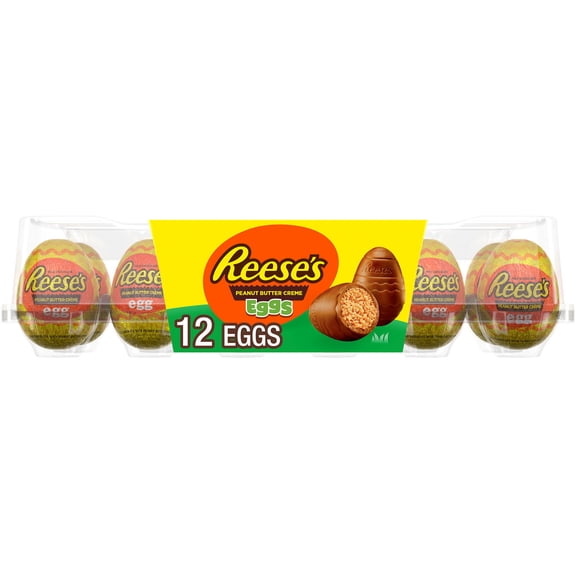 REESE'S Milk Chocolate Peanut Butter Creme Eggs, Easter Candy Carton, 14.4 oz (12 Pieces)