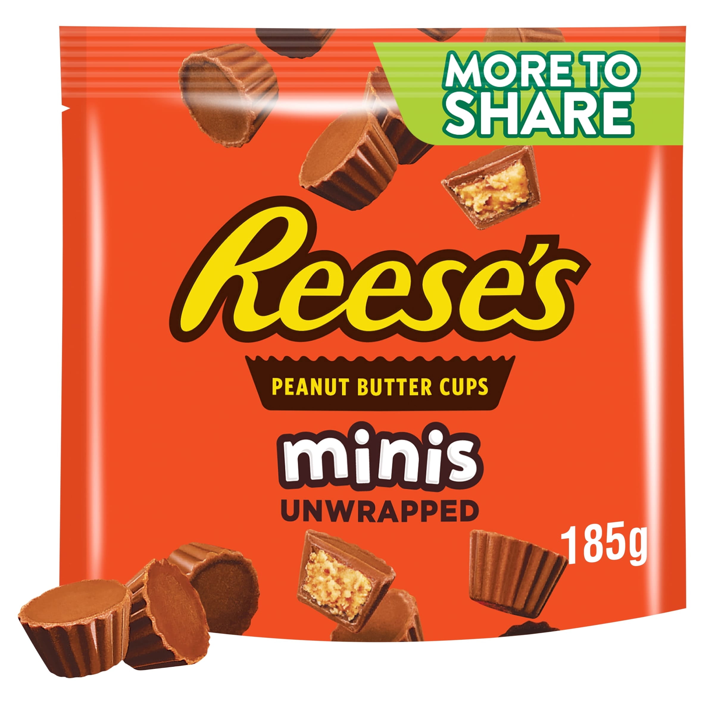 Reese's Milk Chocolate Peanut Butter Cups Mini's Unwrapped More To Share Pouch 185g, Imported from Britain