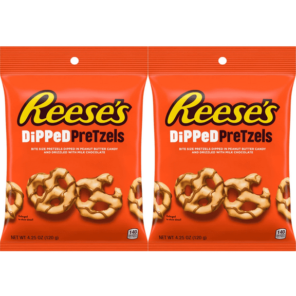Reese's Milk Chocolate Peanut Butter Dipped Pretzels 4.25 Oz Per Bag (Box Of 2)