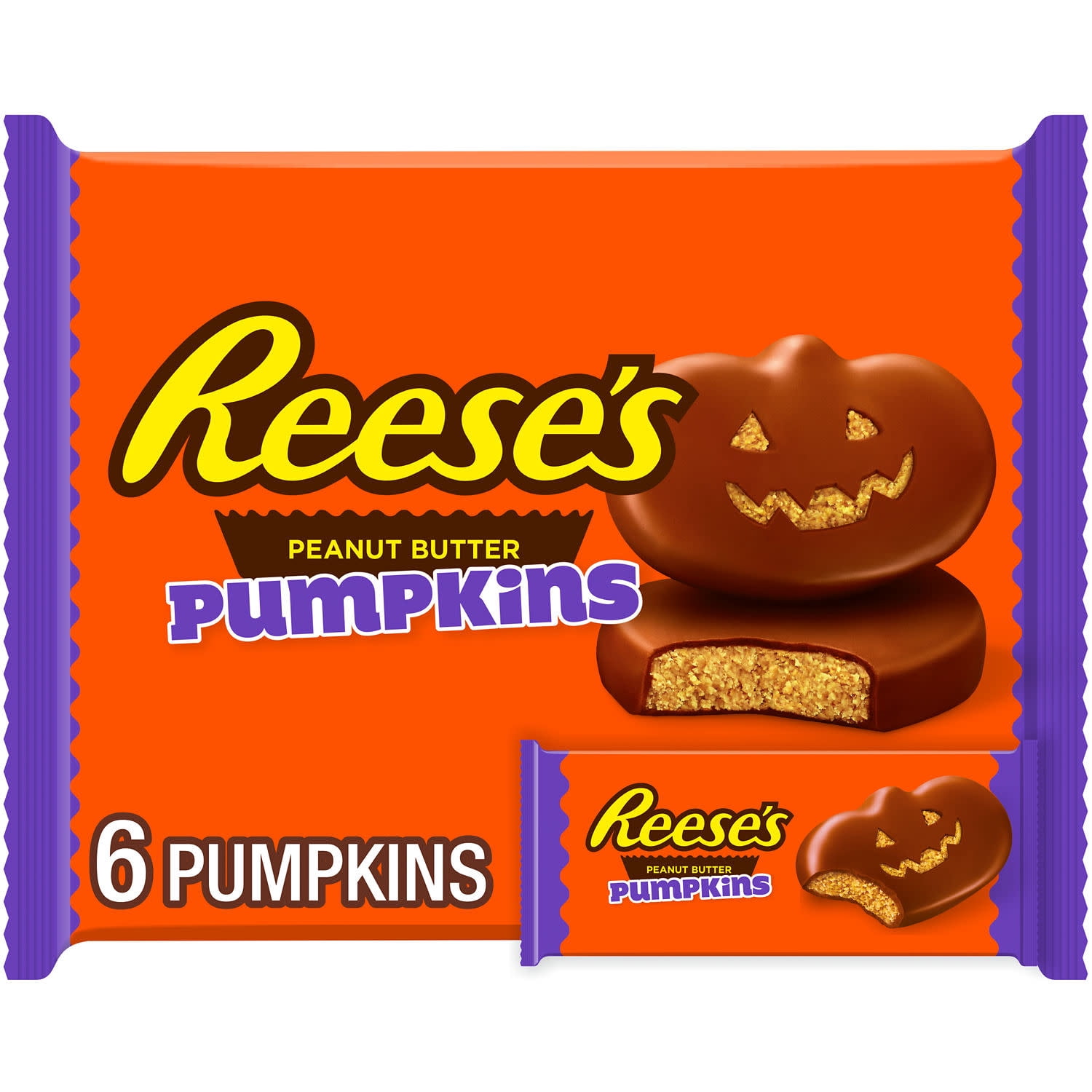 Reese's Milk Chocolate Peanut Butter Pumpkins, Halloween Candy Packs, 1.2 oz (6 Count)