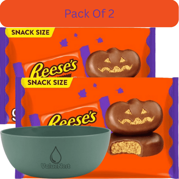 Reeses Milk Chocolate Peanut Butter Pumpkins Snack Size Halloween Candy, 9.6 oz Bag with olive green bowl by ValueNest