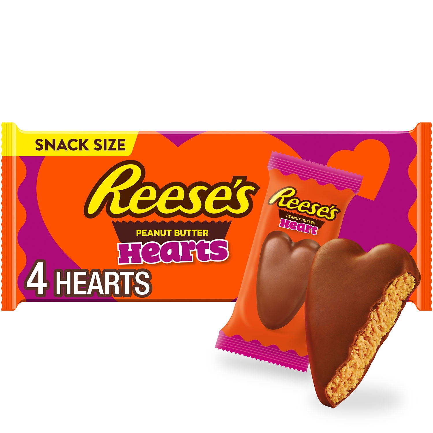 Reese's Milk Chocolate Snack Size Peanut Butter Hearts Valentine's Day Candy, Packs 0.6 oz, 4 Count