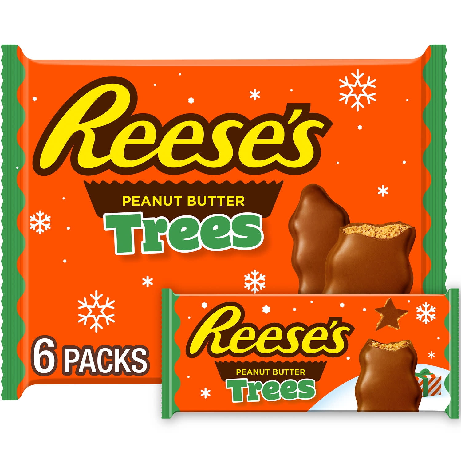 Reese's Milk Chocolate Peanut Butter Trees Christmas Candy, Packs 1.2 oz, 6 Count