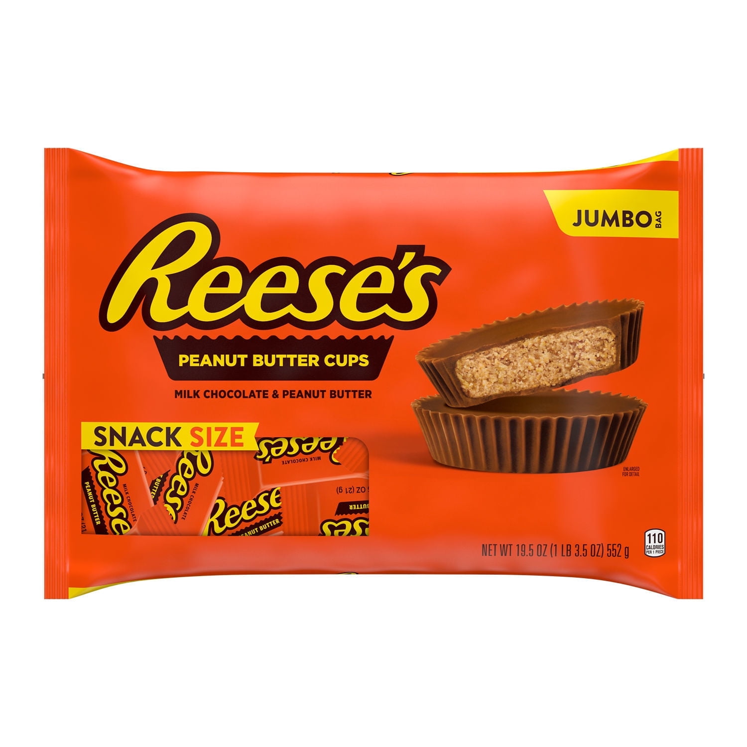 Reese's Milk Chocolate Snack Size Peanut Butter Cups Candy, Jumbo Bag 19.5 oz (Pack of 6)