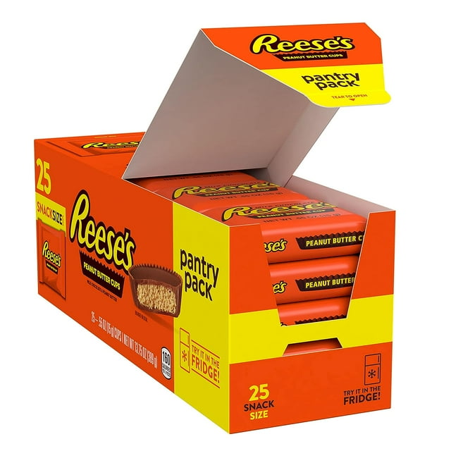 Reese's Milk Chocolate Snack Size Peanut Butter Cups Candy, Pantry Pack 13.75 oz, 25 Pieces