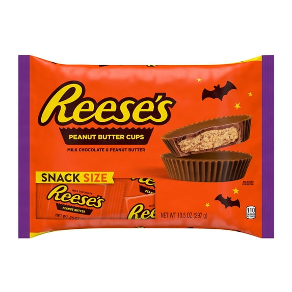 Reese's Milk Chocolate Snack Size Peanut Butter Cups Halloween Candy, Bag 10.5 oz (Pack of 6)