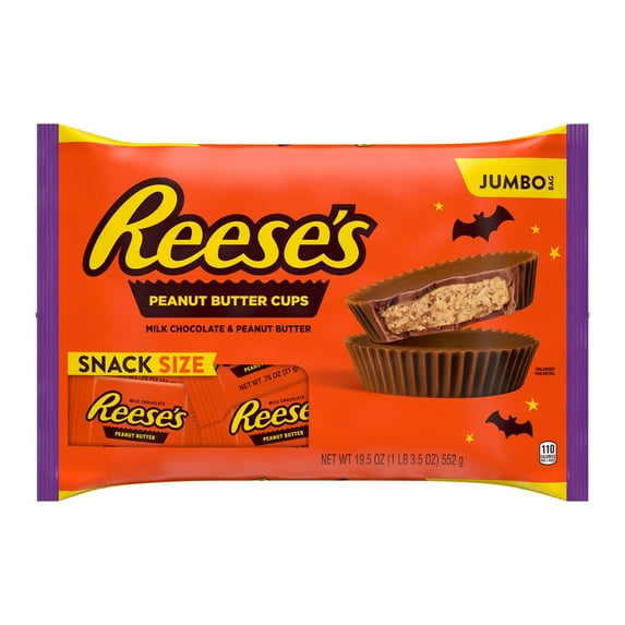Reese's Milk Chocolate Snack Size Peanut Butter Cups Halloween Candy, Jumbo Bag 19.5 oz (Pack of 6)