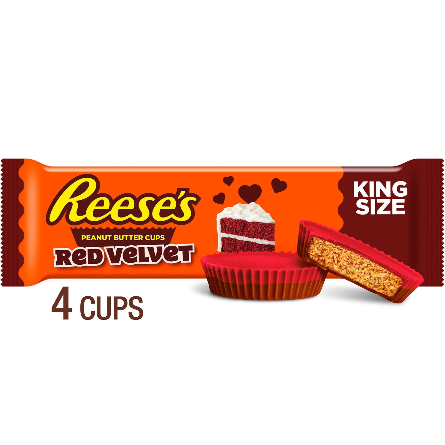 REESE'S Red Velvet Flavored Milk Chocolate King Size Peanut Butter Cups, Valentine's Day Candy Pack, 2.8 oz