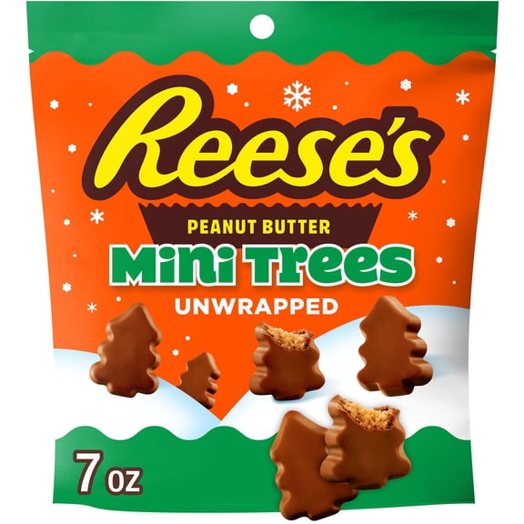 REESE'S Chocolate Peanut Butter Creme Mini Trees, Christmas Candy Bag, 7 oz
