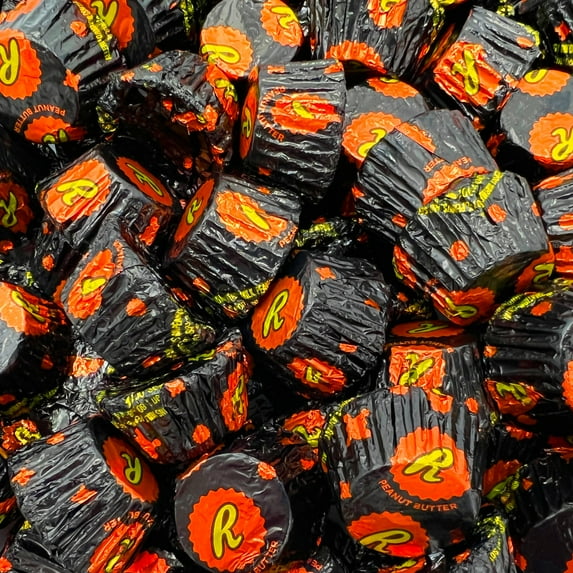 Reese's Miniatures Dark Chocolate Peanut Butter Cup Candy, Black Orange Foil, Bulk 2 Pound Bag
