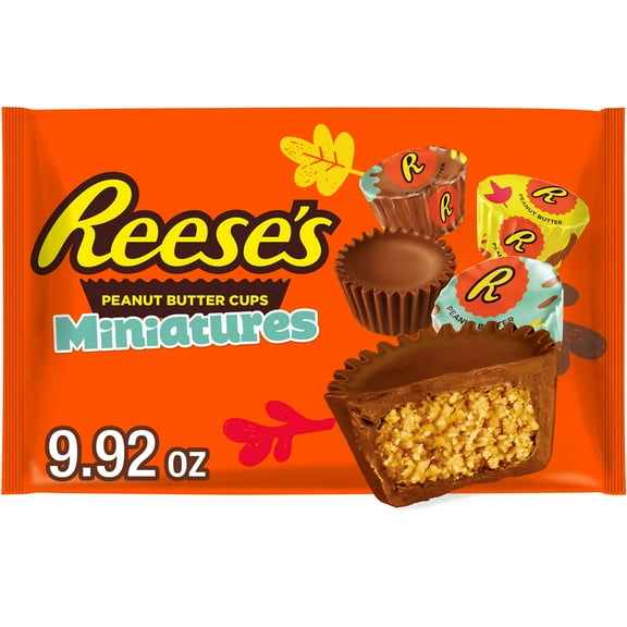 Reese's Miniatures Milk Chocolate Peanut Butter Cups Halloween Candy, Bag 9.92 oz