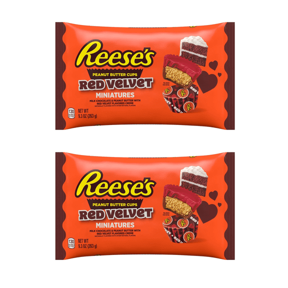 Reese's Miniatures Milk Chocolate and Red Velvet Flavored Creme Peanut Butter Cups Valentine's Candy, Bag 9.3 oz