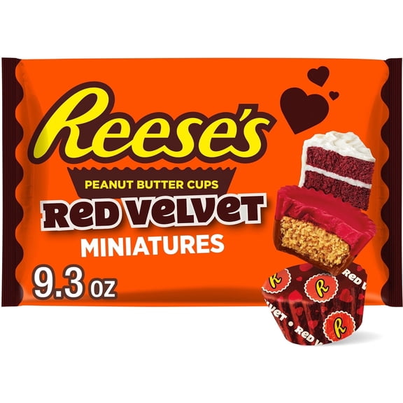 Reese's Miniatures Milk Chocolate and Red Velvet Flavored Creme Peanut Butter Cups Valentine's Candy, Bag 9.3 oz