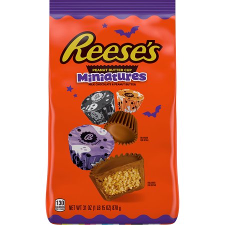 REESE'S Miniatures Milk Chocolate Peanut Butter Cups, Halloween Candy Bag, 31 oz