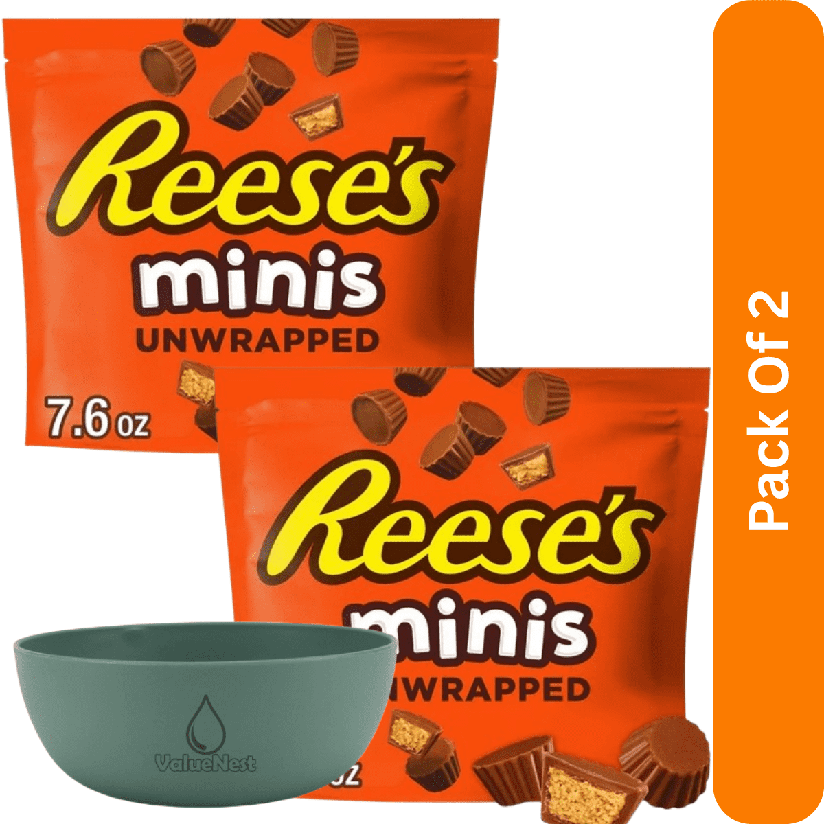 Reese's Minis Milk Chocolate Unwrapped  7.6 oz Peanut Butter Cups Candy, With Olive Green Bowl By ValueNest