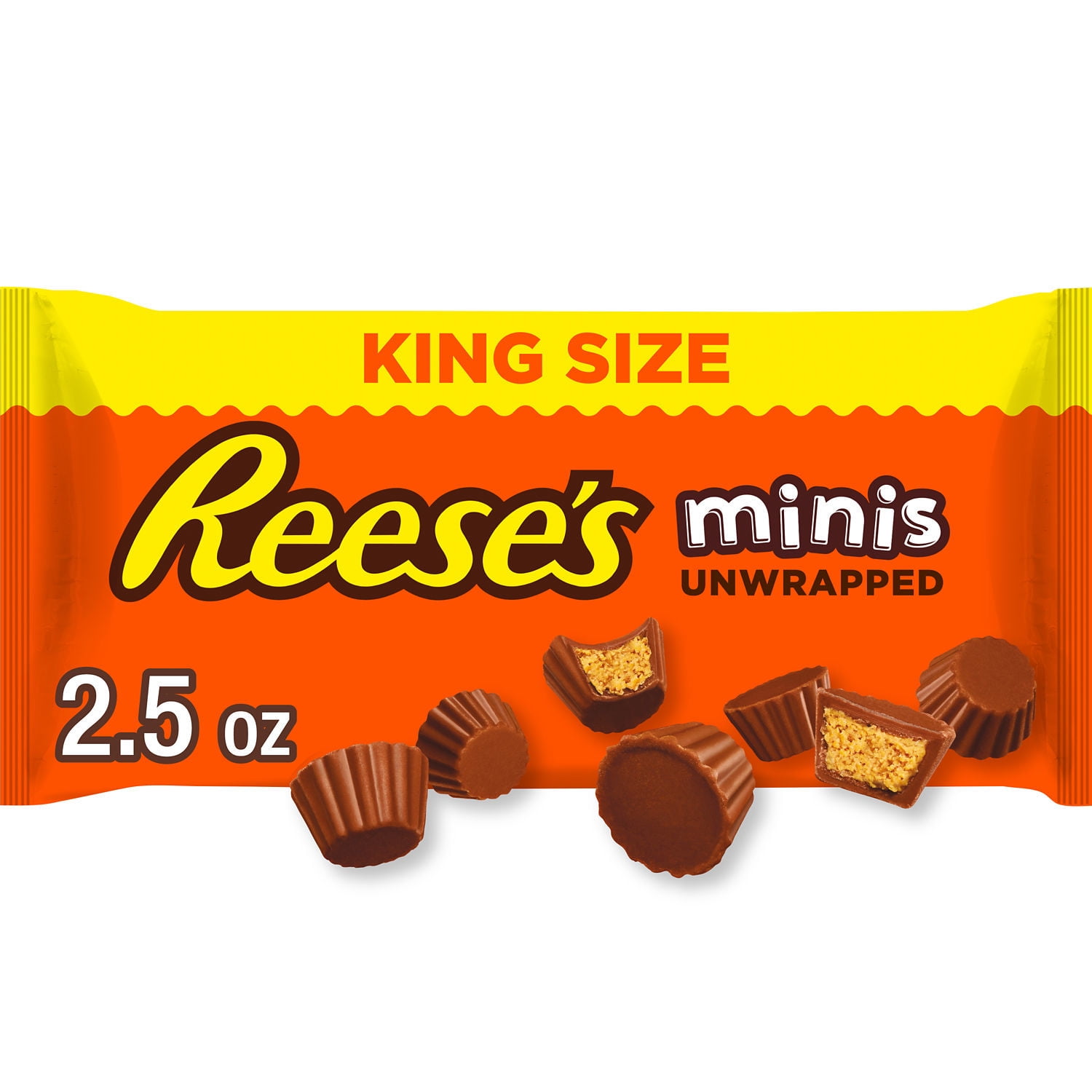 Reese's Minis Milk Chocolate Unwrapped King Size Peanut Butter Cups Candy, Bag 2.5 oz