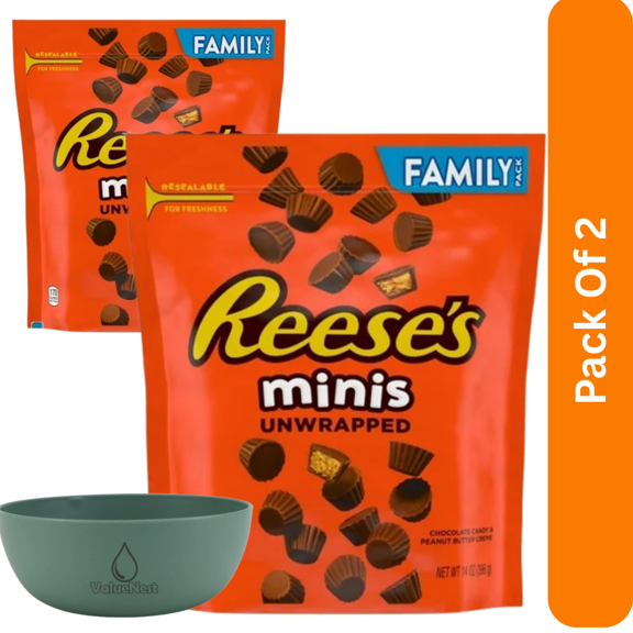 Reese's Minis Unwrapped Chocolate Peanut Butter Creme Cups  Family Pack 14 oz Candy, With Olive Green Bowl By ValueNest