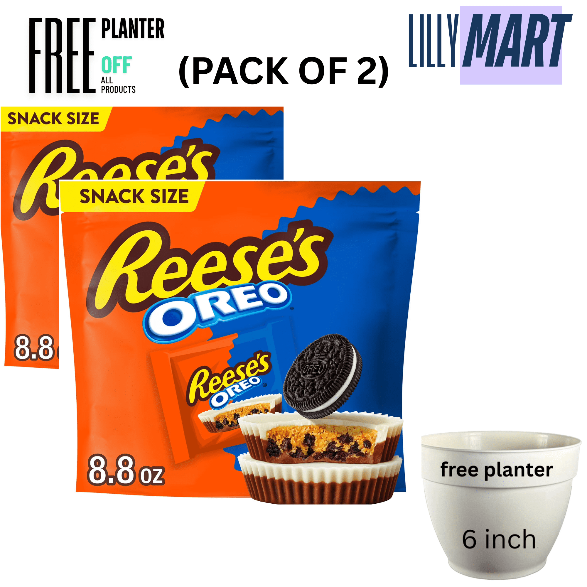 Reese's OREO Milk Chocolate and White Creme Snack Size Peanut Butter Cups Candy, Bag 8.8 oz (pack of 2)