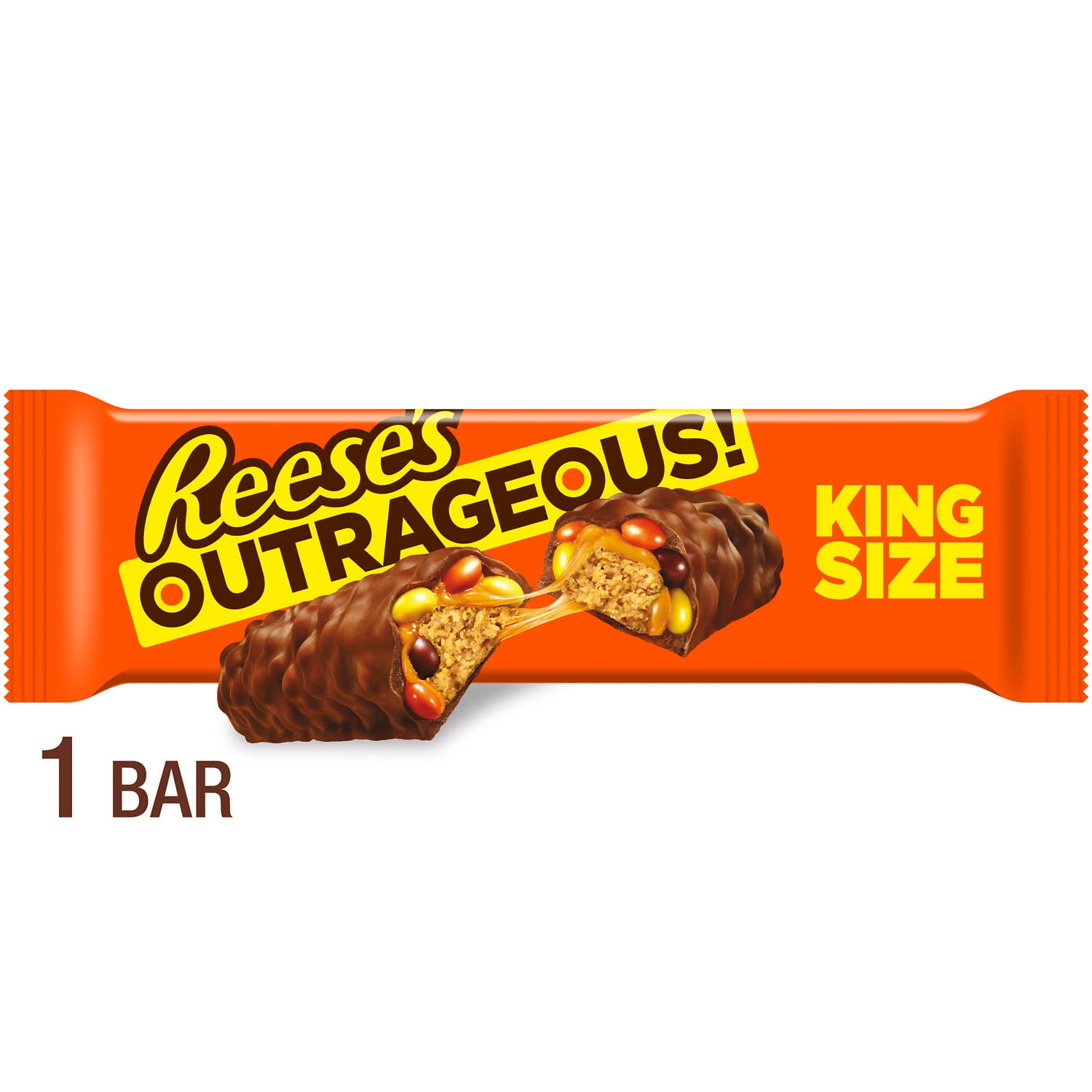 Reese's Outrageous! Peanut Butter, Caramel and REESE's PIECES King Size Candy, Bar 2.95 oz