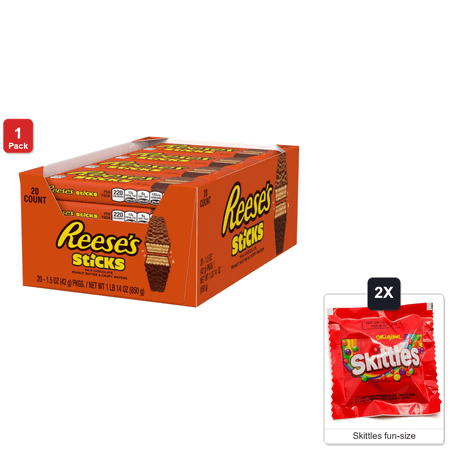 Reese's Peanut Butter Candy Sticks, 20 Packs x 1.5 oz Each, with 2 Skittles Fun Size