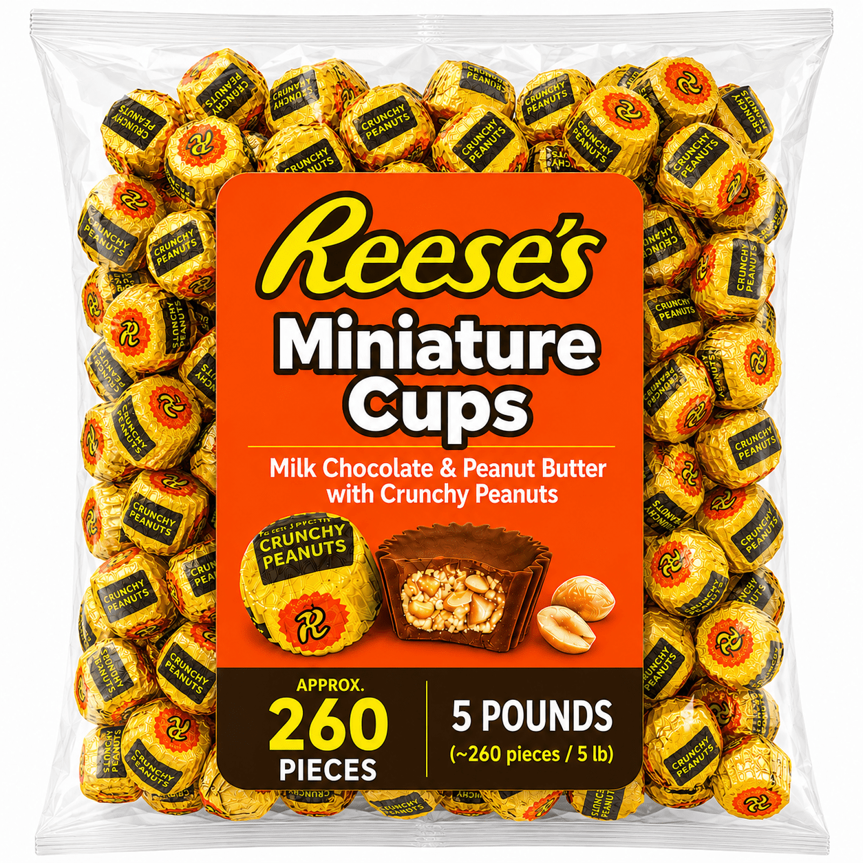 Reese's Peanut Butter Crunchy Peanuts Miniature Cups - 5 lb