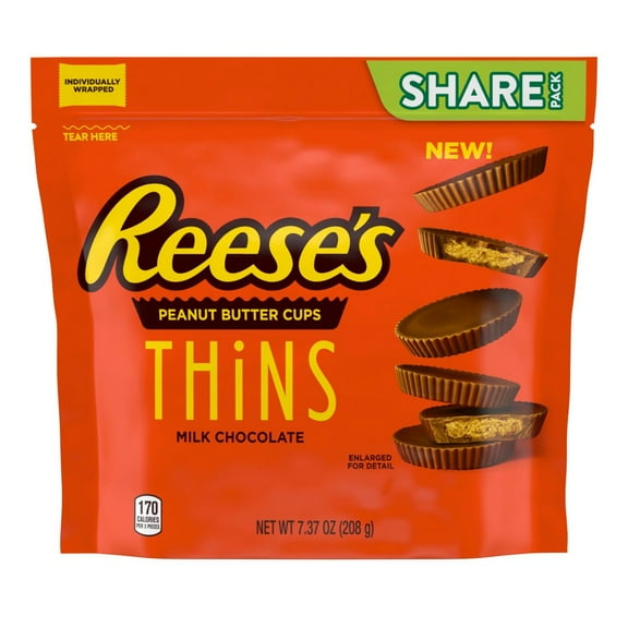 Reese's Peanut Butter Cup Milk Chocolate Thins Pouch -7.37oz (Pack of 8)