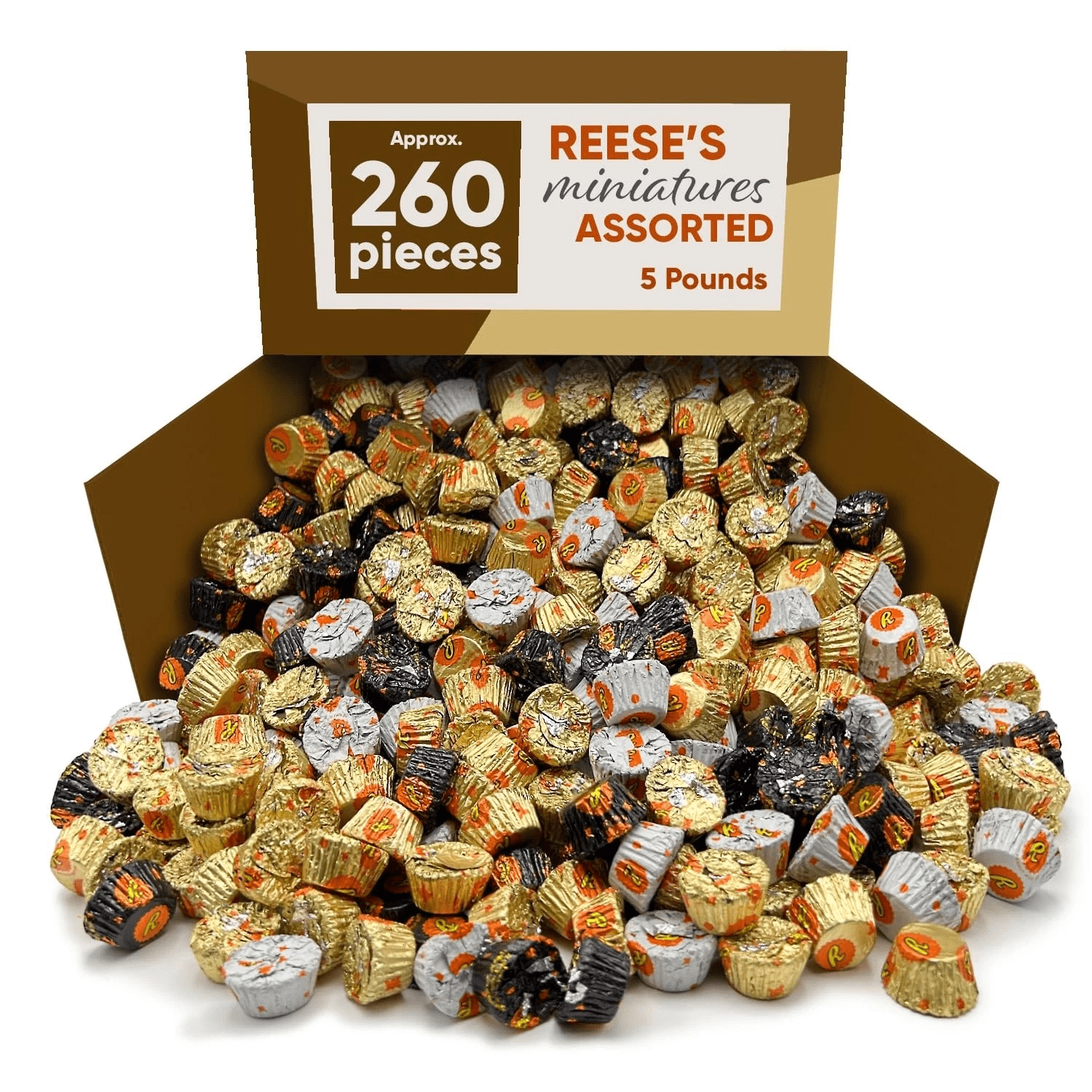 Reese’s Peanut Butter Cups Miniatures Assortment, Individually Wrapped Foils, Bulk Chocolate Holiday Candy (5 Pounds)