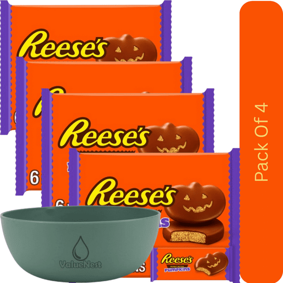 Reeses Peanut Butter Pumpkins in Milk Chocolate, Halloween Edition Candy, 6 Pack, 1.2 oz Each with olive green bowl by ValueNest