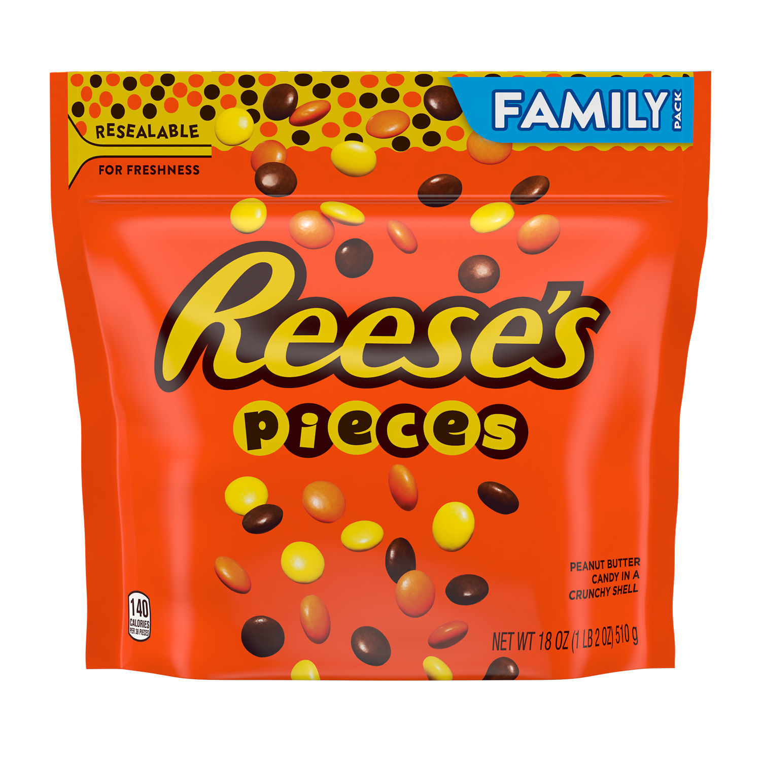 Reese's Pieces Peanut Butter Candy, Family Pack 18 oz - image 1 of 8
