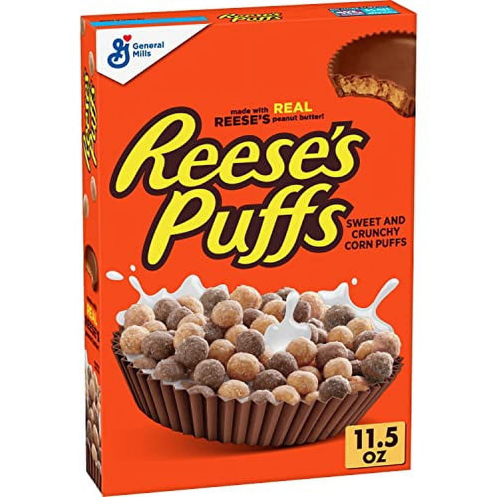 Reese's Puffs Chocolatey Peanut Butter Cereal, Kids Breakfast Cereal Made With Whole Grain Corn, 11.5 oz Box